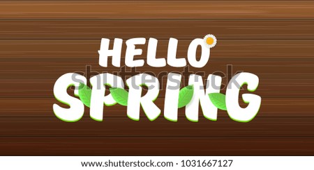 vector hello spring horizontal banner with text and flowers. hello spring slogan or label isolated on wooden background