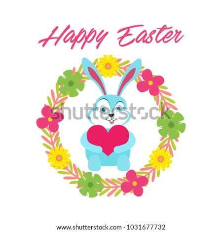 Blue Easter Bunny Holding Heart Balloon Ornamental Background