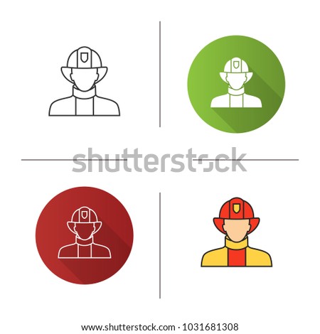 Firefighter icon. Flat design, linear and color styles. Fireman. Dangerous profession. 