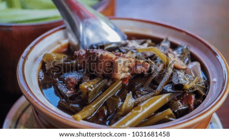 Fried vegetables with black sauce, Thai food.