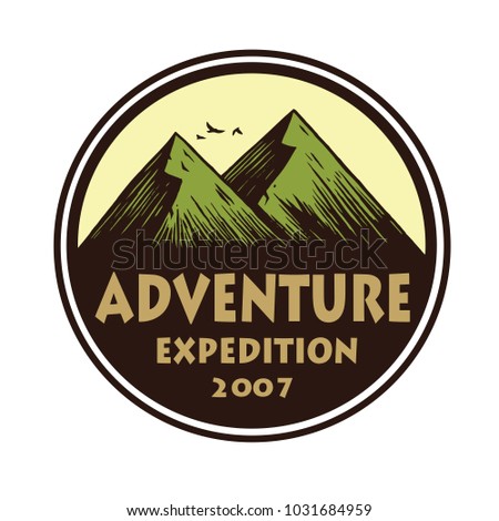 Logo for Camping Mountain Adventure, Emblems, and Badges. Camp in Forest Vector Circle Illustration Design Template