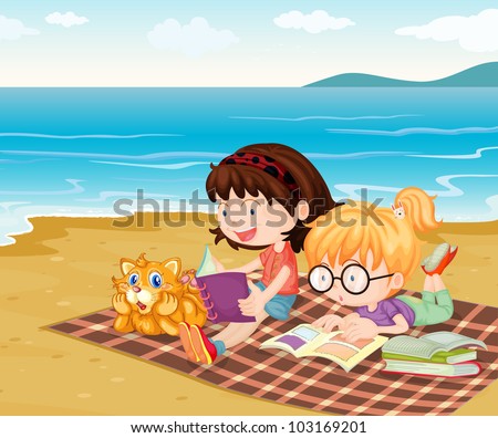 Illustration of girls at the beach - EPS VECTOR format also available in my portfolio.