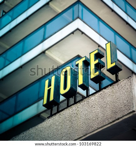 Hotel sign in yellow