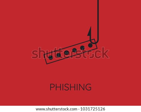 Vector illustration of phishing attack concept. Catching passwords with fish hook.