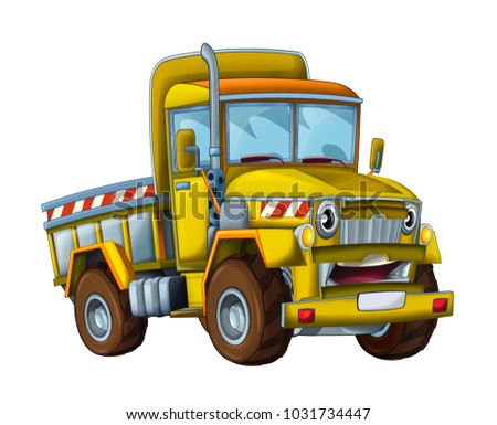 cartoon happy and funny construction site truck -  on white background / smiling vehicle - illustration for children