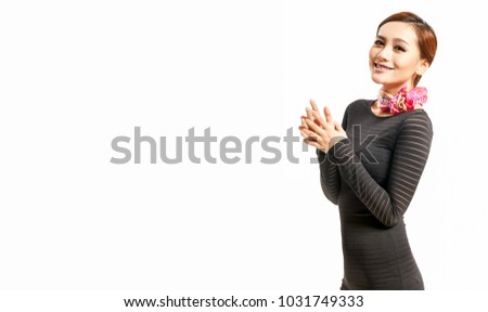 Chinese girl wearing silk scarf in white background
