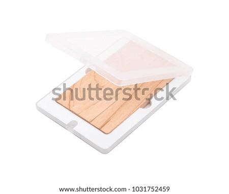Wooden flash drive isolated on white background. USB stick made from wood material in clear plastic package. ( Clipping path )