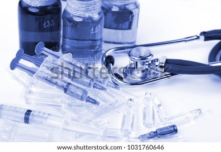 A medical syringe in a composition in a medical room