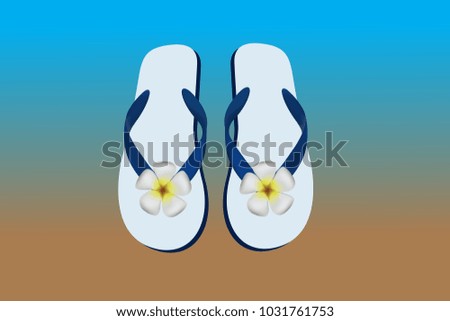 Sandals white-blue color and plumeria flowers, comfortable to wear, Elephant star, THAILAND