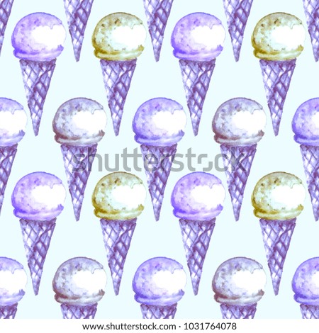 Unusual watercolor ice-cream seamless pattern. Colorful psychedelic summer print. Hand drawn background. Good for fabrics, cloth, wrapping, wallpaper, background, advertisements, web.