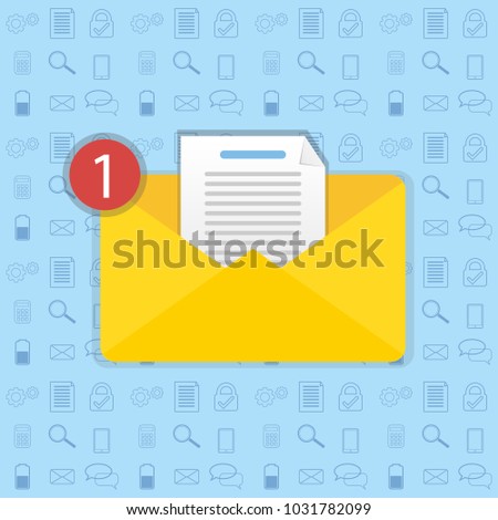 Email marketing, internet advertising concepts.Symbol of email receiving, service, notification, electronic mail, new message, flat cartoon design isolated on blue.