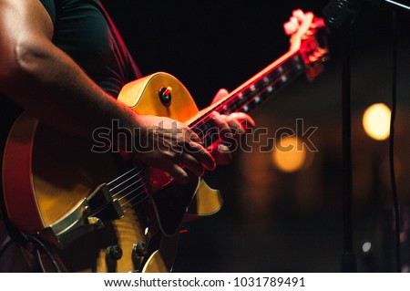The singer and his guitar on concert Royalty-Free Stock Photo #1031789491
