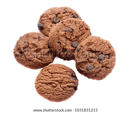 several pieces of cooky in strange pile on white background, isolated picture