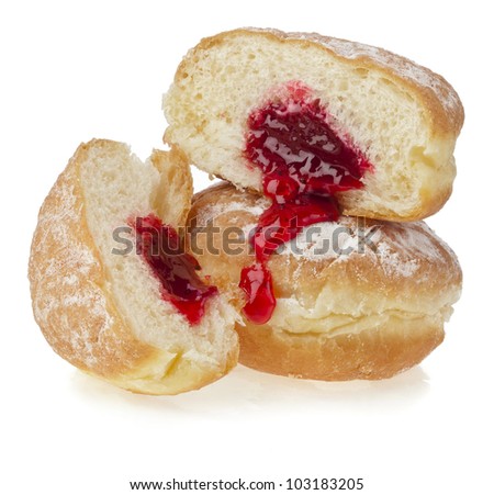 Donut with jam on white background