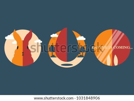 Concept easter flat icon set with rabbit and egg, vector illustration EPS 10