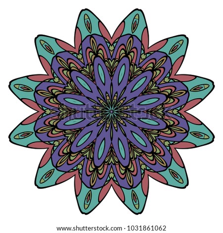Vector hand drawn flower symbol illustration. Color mandala design. For fashion, web, surface design
