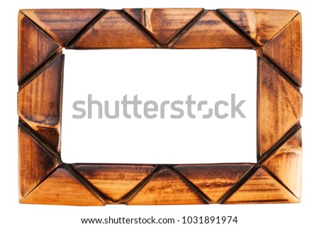 Vintage wooden frame made of bamboo for a photo or a picture on a white background. Horizontal. Isolated