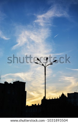 city shadow on the blue sky background