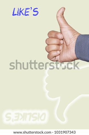 Likes and Dislikes : Right hand signalling thumbs up and other shadow line thumbs down