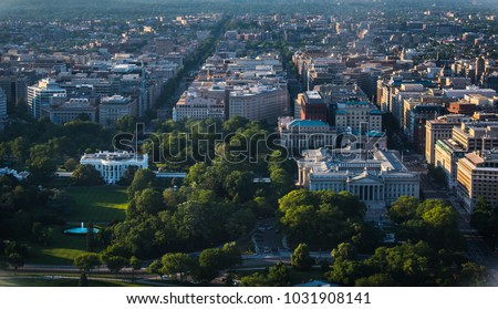 Great Aerial view of Downtown Washington, DC, USA (from the National Monument). 