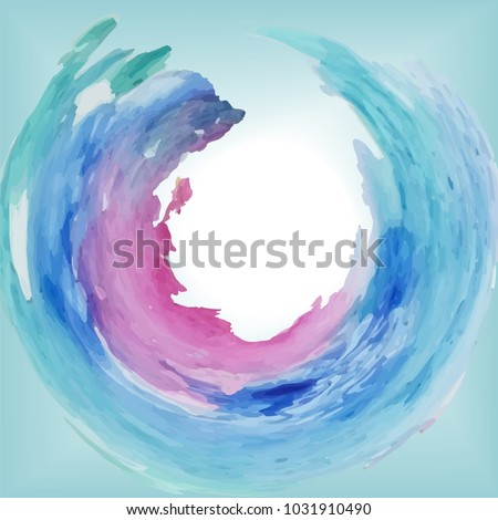 round frame of watercolor spots in vector blue, violet, pink stains,  sea wave, with free center for inscription