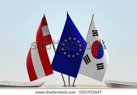 Flags of Austria European Union and South Korea