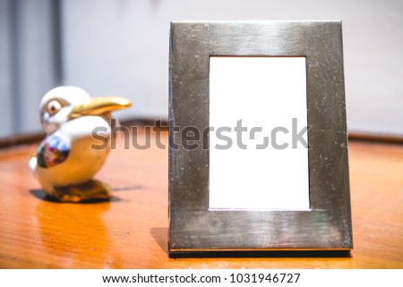 Miniature Silver Photo Frame Mock up with ceramic figure