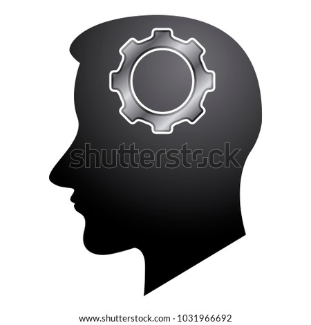 Head silhouette with a gear piece icon