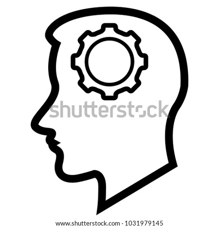 Head silhouette with a gear piece icon