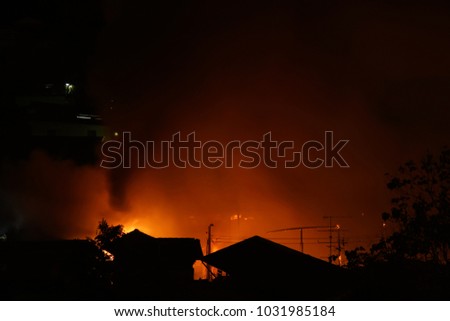 A village is on fire in Bangkok, Thailand