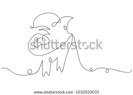 continuous line drawing of cute pig Vector Illustration