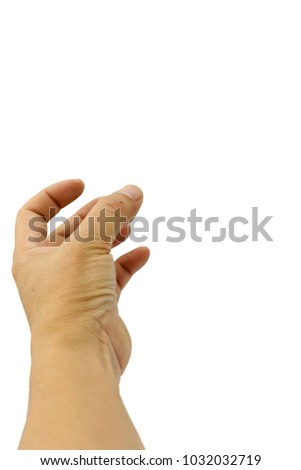 hand on isolated on white background.This had clipping path