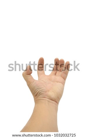 hand on isolated on white background.This had clipping path