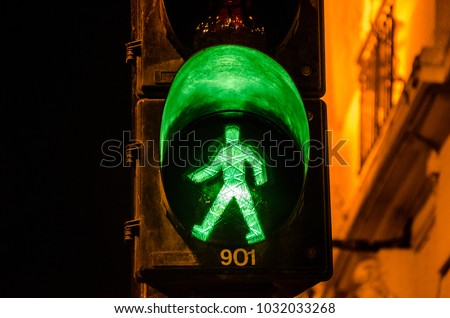 Good to go. A green light at a pedestrian crossing. 