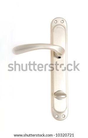 metallic door handle with lock on white background