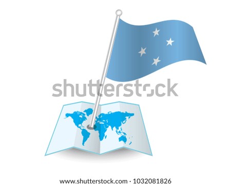 Map with flag of Micronesia isolated on white.
 National flag for country of Micronesia isolated,
 banner for your web site design logo, app, UI.check in. map Vector illustration, EPS10.