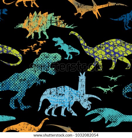Seamless  Dino pattern, print for T-shirts, textiles, wrapping paper, web. Original design with t-rex,dinosaur.  grunge design for boys . 