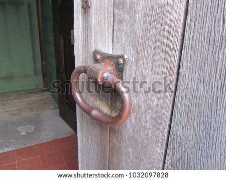 old vintage worn and rusty door knob, latch handle, Detail, concept, security safety