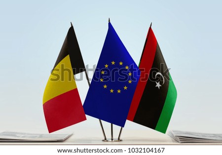 Flags Belgium of  European Union and  Libya