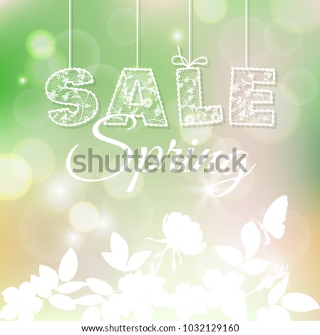 lace text discount. blurred spring background