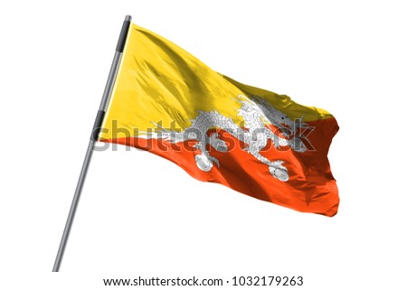Bhutan Flag waving against white background stock image