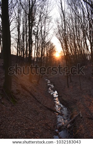 Sunset with beautiful landscape on a winter day in Melsungen near Kassel, Germany