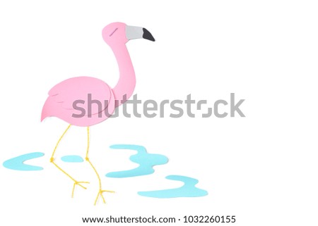 Flamingo paper cut on white background - isolated