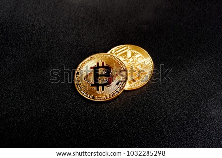 Bitcoins on black background, Dark tone, Cryptocurrency : Digital money concept