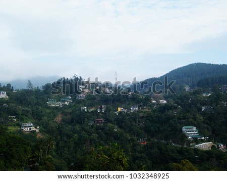Mountain residencies in hill country. Landscape with hills and town in Sri Lanka.