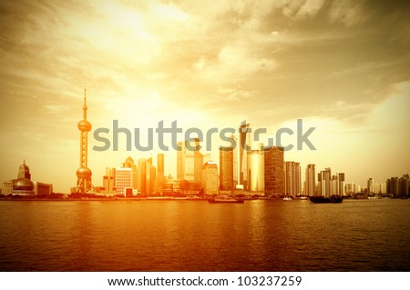 Shanghai skyline at sunrise