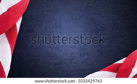 American Flags Over Blue Texture Background