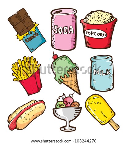 set of snack in doodle style