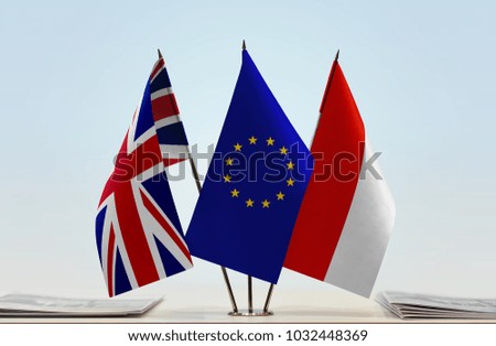 Flags of Great Britain European Union and Indonesia