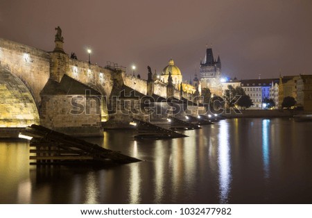Charles Bridge and the Old Town Bridge Tower at night. Prague, Czech Republic